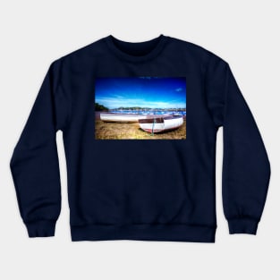 Conwy Harbor, Wales, Wooden Rowing Boats Crewneck Sweatshirt